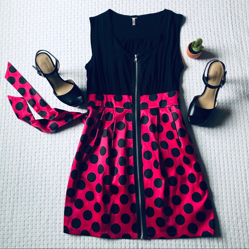 Rue21 Hot Pink & Black Polka Dot Dress